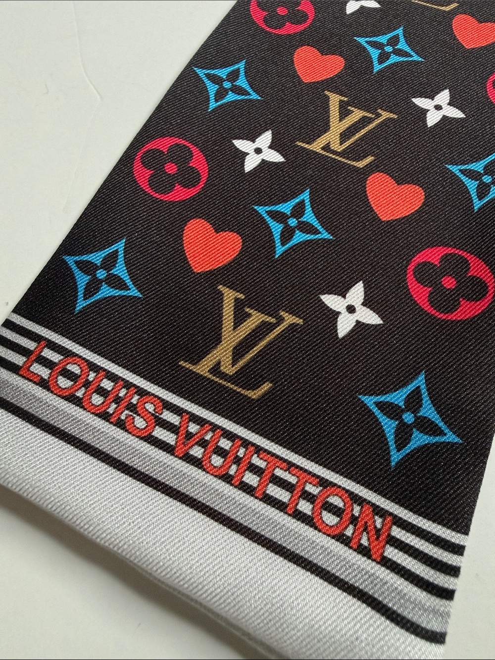 White Multicolor Monogram Twilly with Red and Blue Accents - Picture 9 of 10
